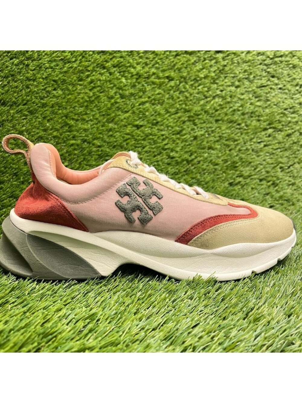 Tory Burch Good Luck Trainer Womens Size 10 Pink Beige Running Shoes Sneakers